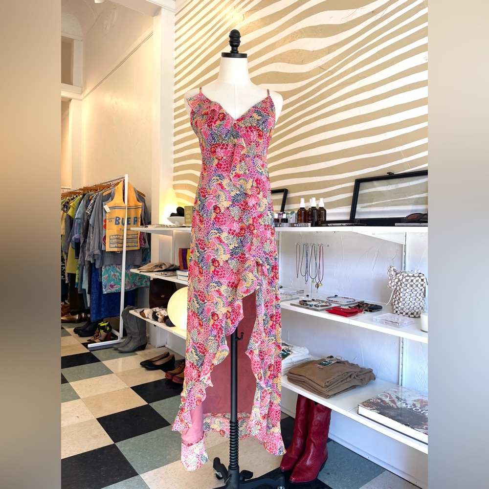 VICI colorful pink floral ruffled sleeveless maxi dress SMALL